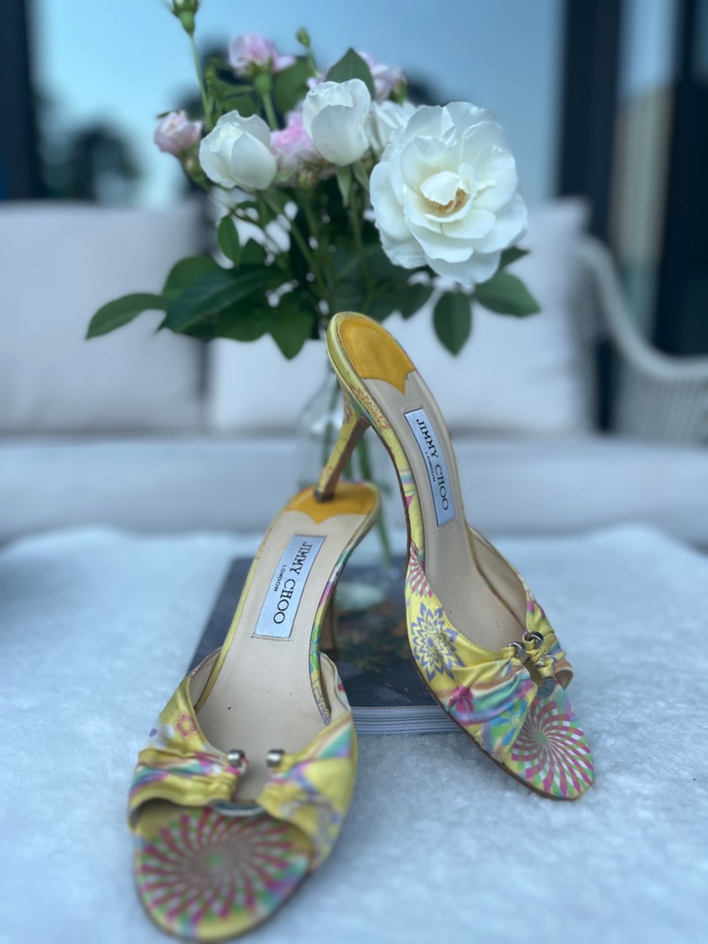 Jimmy Choo Silk Yellow Heels Sz 38 EU - Picture 4 of 11